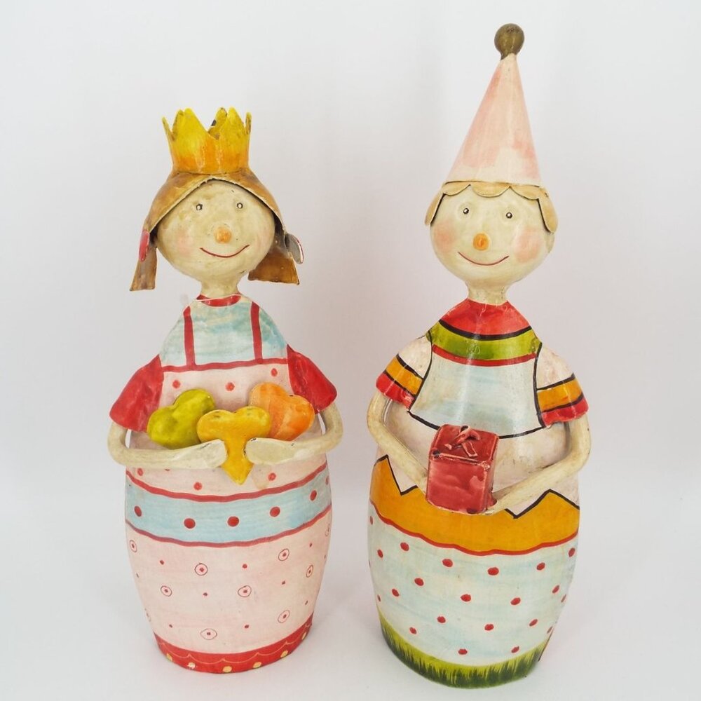 Pair of Handcrafted Metal Figurines Birthday Boy and Princess Girl Germany
